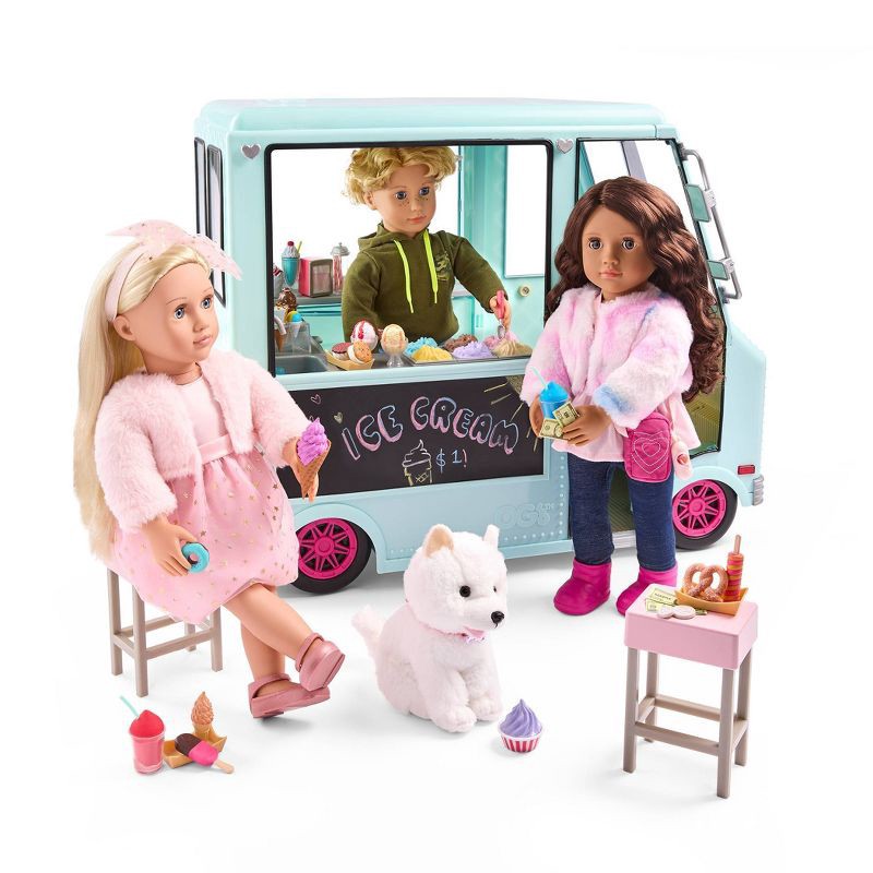 slide 4 of 11, Our Generation Sweet Stop Ice Cream Truck with Electronics for 18" Dolls - Light Blue, 1 ct