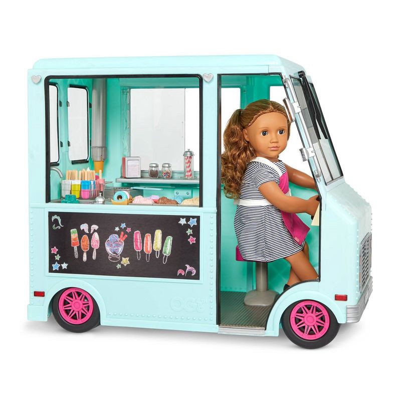 slide 6 of 13, Our Generation Sweet Stop Ice Cream Truck with Electronics for 18" Dolls - Light Blue, 1 ct