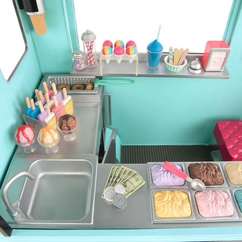 slide 8 of 11, Our Generation Sweet Stop Ice Cream Truck with Electronics for 18" Dolls - Light Blue, 1 ct