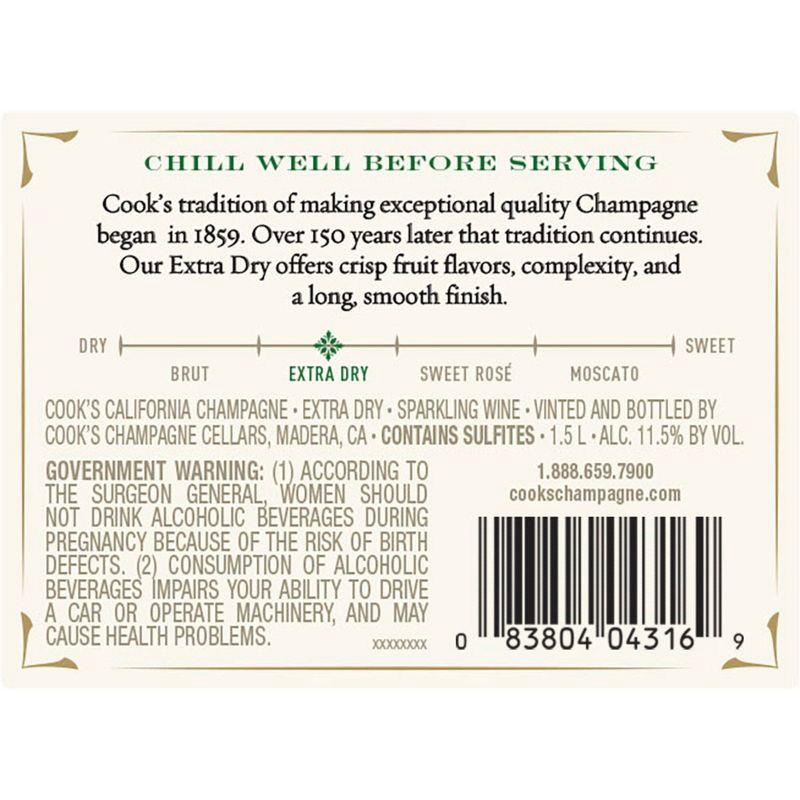 slide 7 of 8, Cook's California Champagne Extra Dry White Sparkling Wine - 1.5L Bottle, 1.5 liter