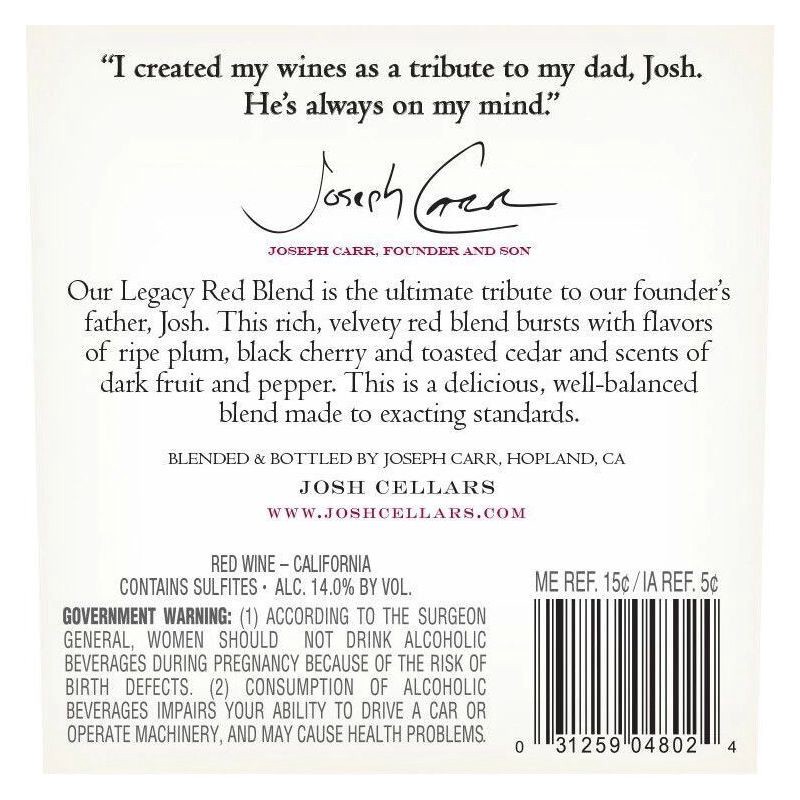 slide 7 of 7, Josh Cellars Josh Legacy Red Blend Wine - 750ml Bottle, 750 ml