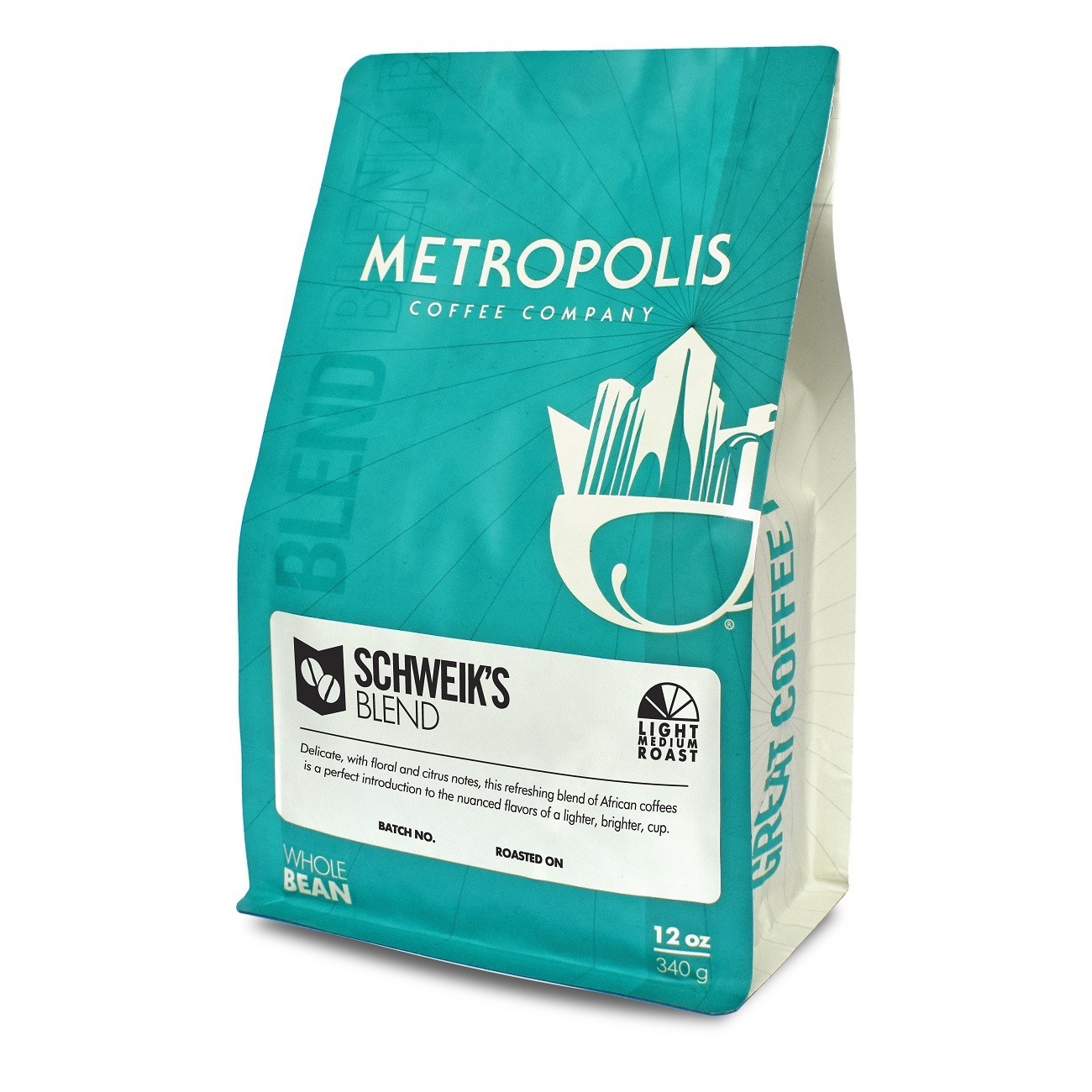 slide 1 of 4, Metropolis Coffee Schweik's Blend Light Medium Roast Whole Bean Coffee, 12 oz