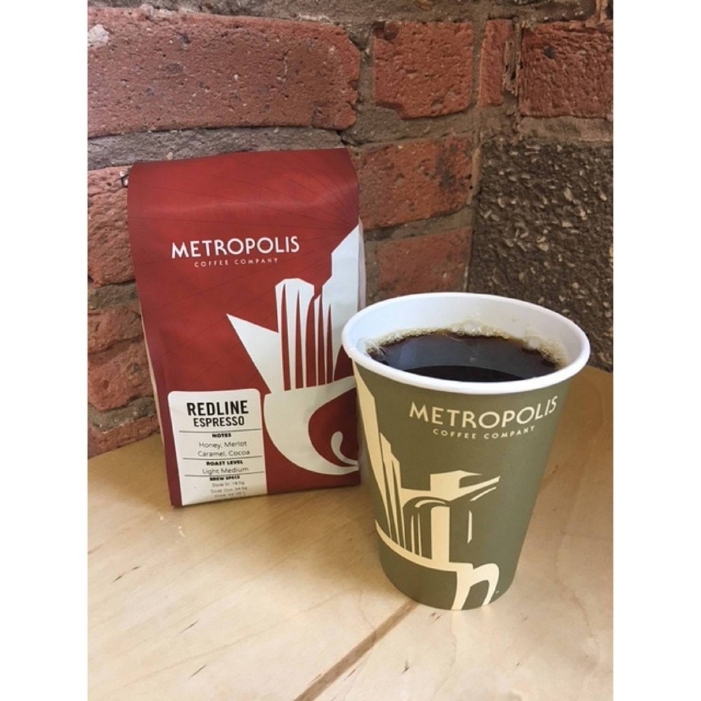 slide 2 of 4, Metropolis Redline Espresso Medium Dark Roast Whole Bean Coffee, 12 oz