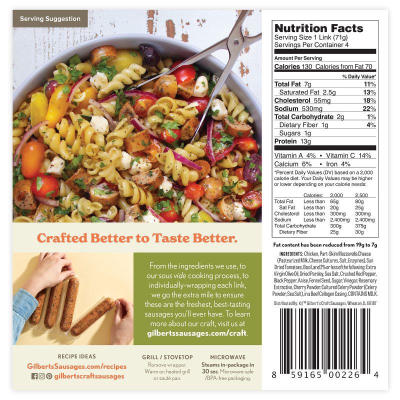 slide 2 of 8, Gilbert's Craft Sausages Gilbert's Craft Sausage Caprese Chicken Sausage - 10oz, 10 oz