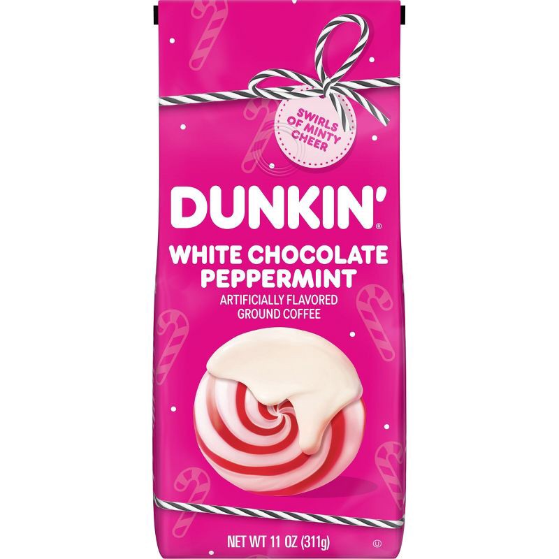 slide 1 of 8, Dunkin' Donuts White Chocolate Peppermint Artificially Flavored Medium Roast Ground Coffee - 11oz, 11 oz
