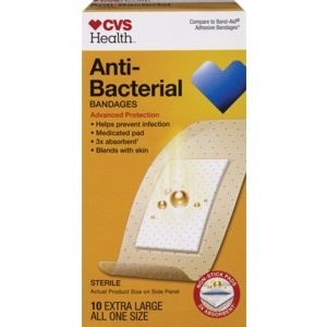 slide 1 of 1, CVS Health Anti-Bacterial Bandages Extra Large, 10 ct