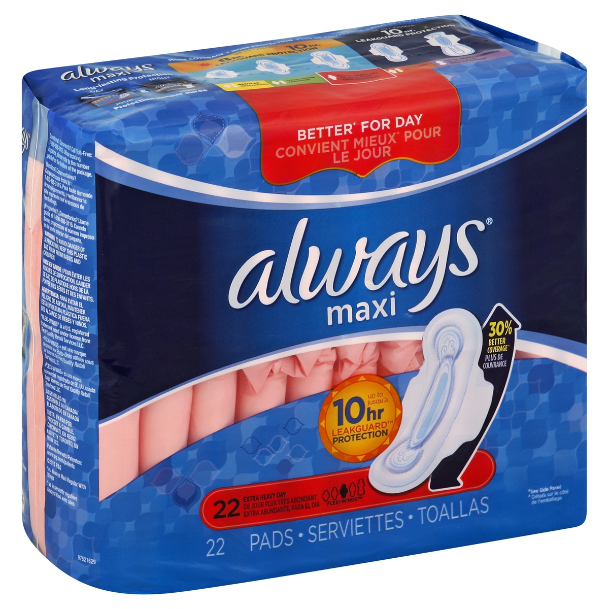 slide 1 of 1, Always Maxi Extra Heavy Day Pads, 22 ct