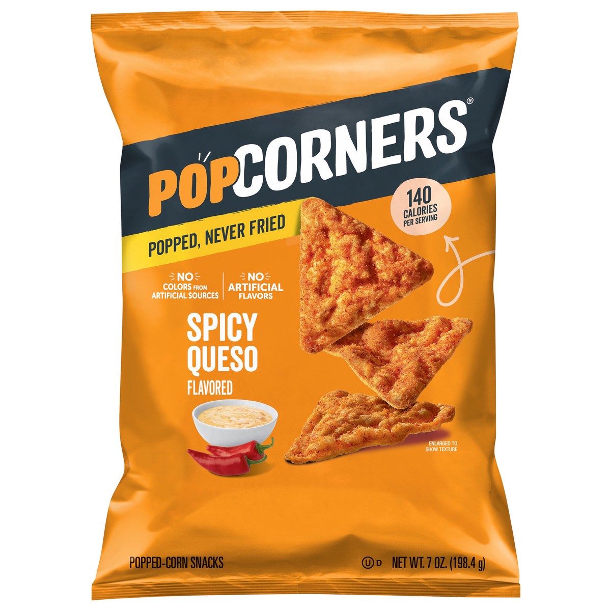 slide 1 of 3, PopCorners The Crunchy And Wholesome Popped-Corn Snack Spicy Queso Flavored 7 Oz, 7 oz