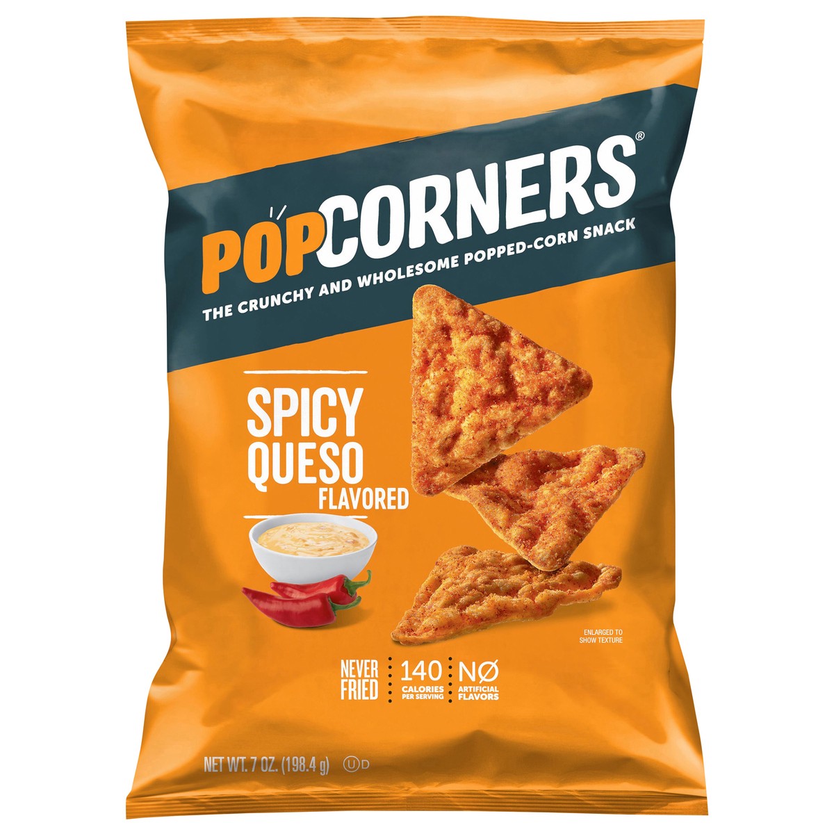 slide 1 of 3, PopCorners The Crunchy And Wholesome Popped-Corn Snack Spicy Queso Flavored 7 Oz, 7 oz