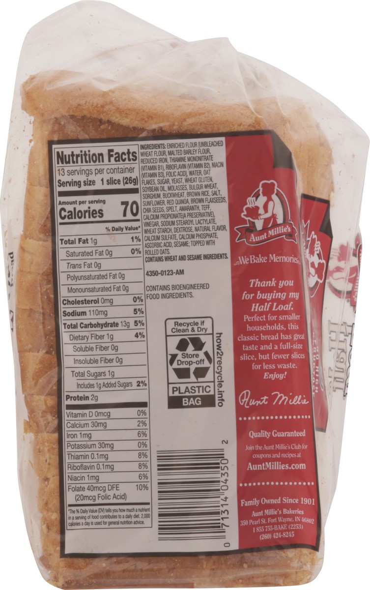 slide 13 of 14, Aunt Millie's Half Loaf Hearty Oat Bread 12 oz, 12 oz