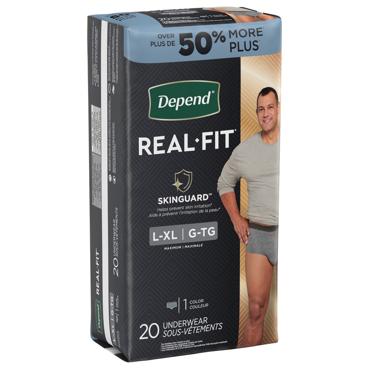 slide 9 of 9, Depend Real Fit Incontinence Underwear for Men, Large/Extra-Large (38–50" Waist), 20 Count, 20 ct