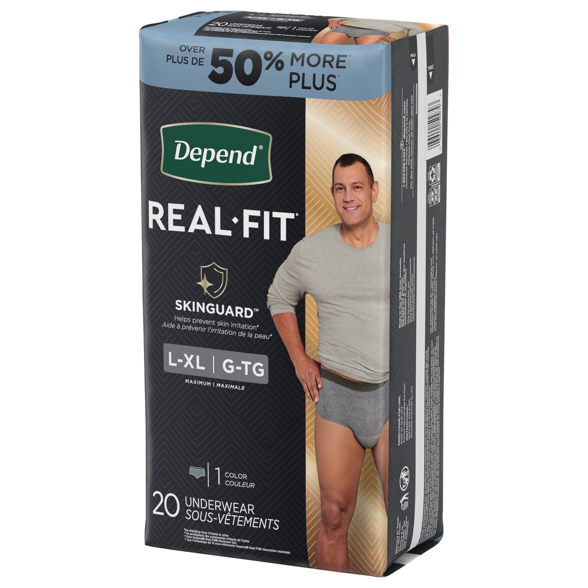 slide 2 of 9, Depend Real Fit Incontinence Underwear for Men, Large/Extra-Large (38–50" Waist), 20 Count, 20 ct