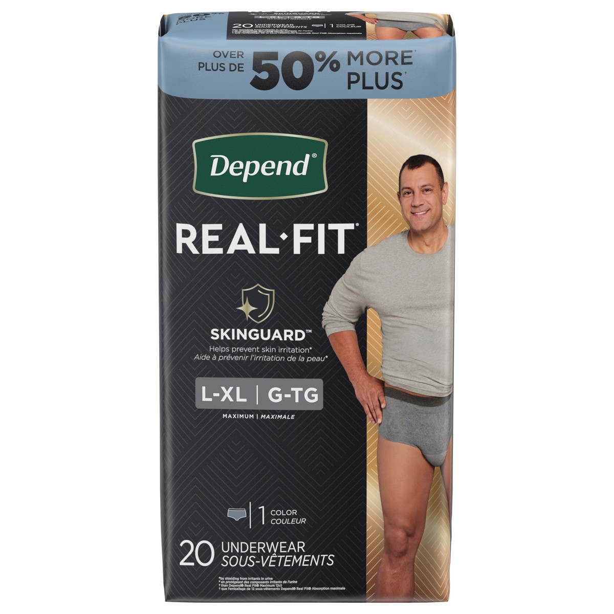 slide 1 of 9, Depend Real Fit Incontinence Underwear for Men, Large/Extra-Large (38–50" Waist), 20 Count, 20 ct