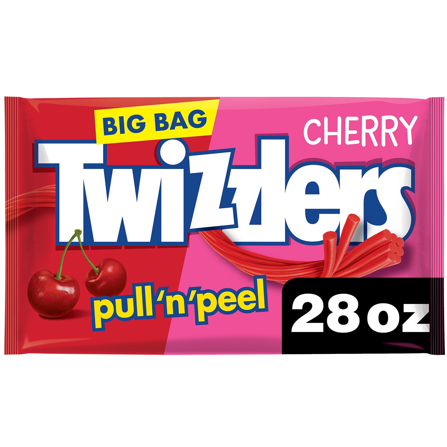 slide 2 of 9, Twizzlers PULL 'N' PEEL Cherry Flavored Licorice Style, Low Fat Candy Big Bag, 28 oz, 28 oz