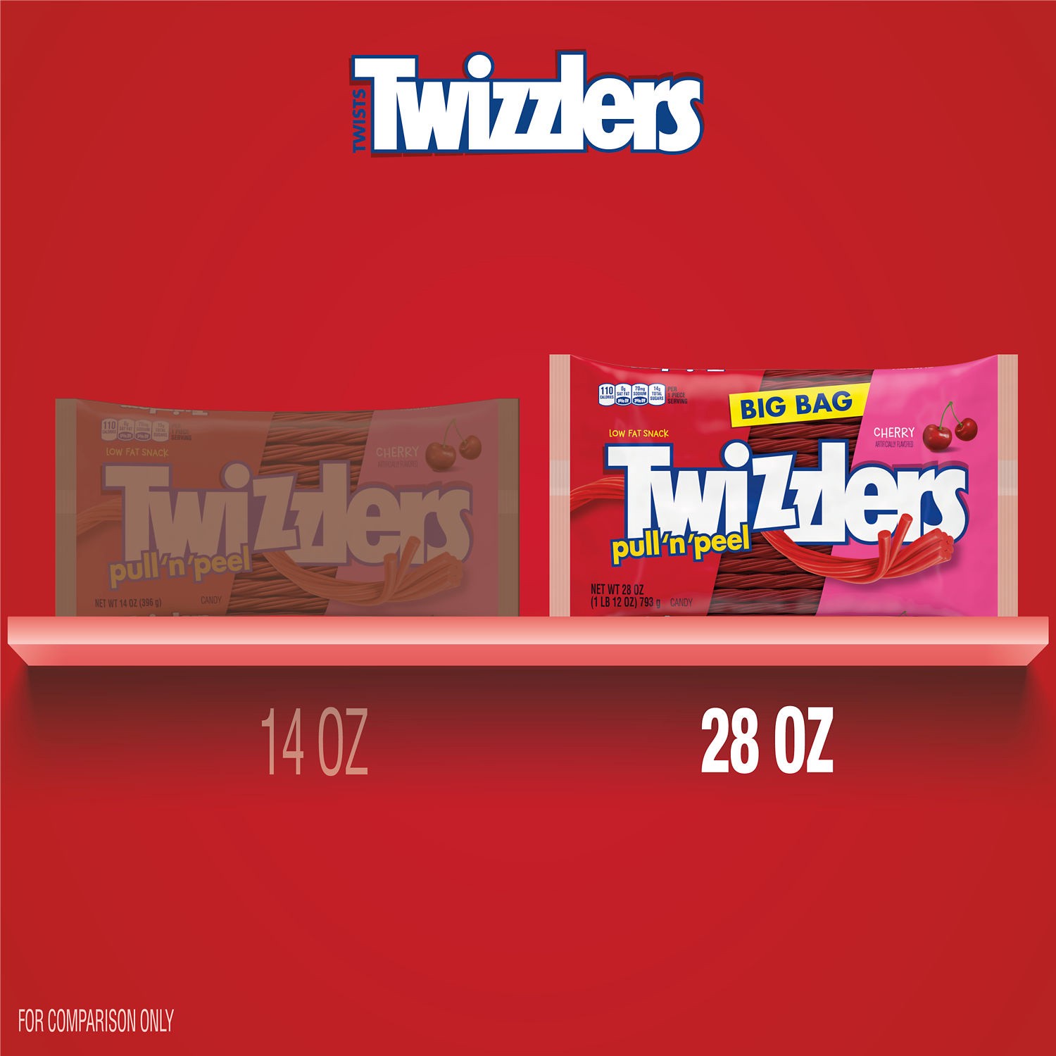 slide 5 of 9, Twizzlers PULL 'N' PEEL Cherry Flavored Licorice Style, Low Fat Candy Big Bag, 28 oz, 28 oz