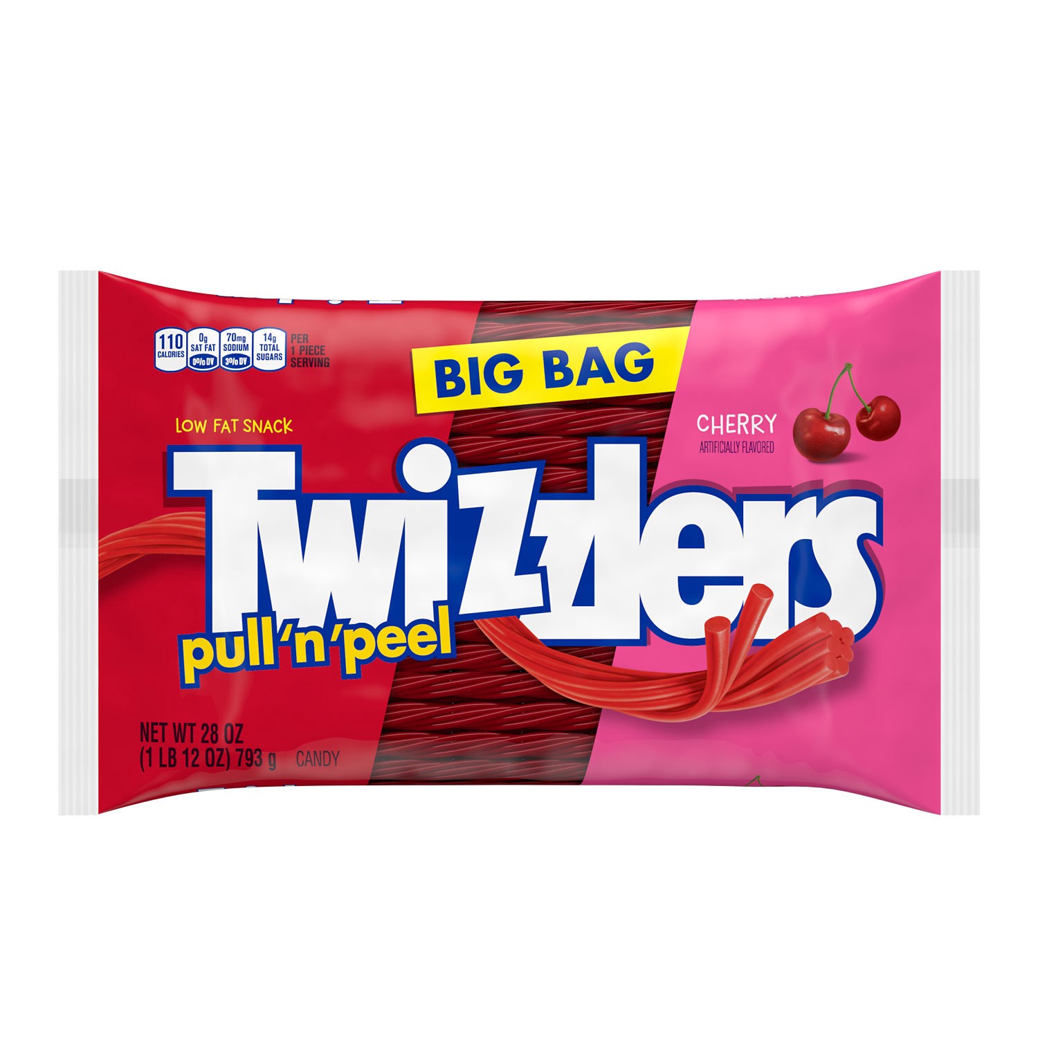 slide 1 of 9, Twizzlers PULL 'N' PEEL Cherry Flavored Licorice Style, Low Fat Candy Big Bag, 28 oz, 28 oz