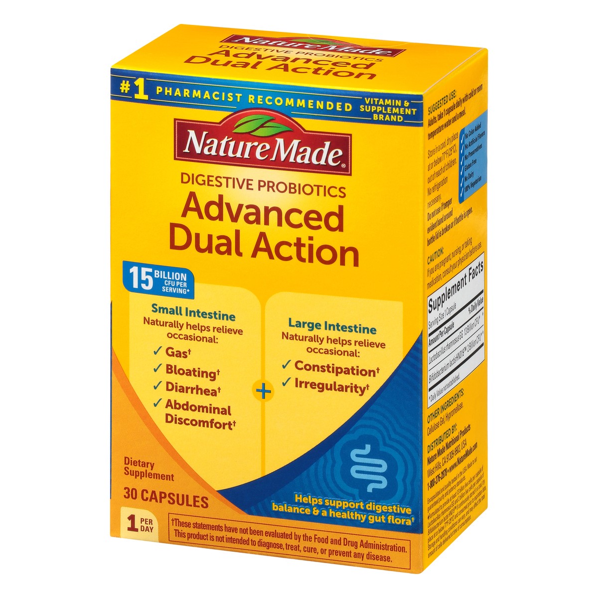 slide 4 of 9, Nature Made Digestive Probiotics Advanced Dual Action, Probiotics for Women and Men, 30 Probiotic Capsules, 30 Day Supply, 30 ct