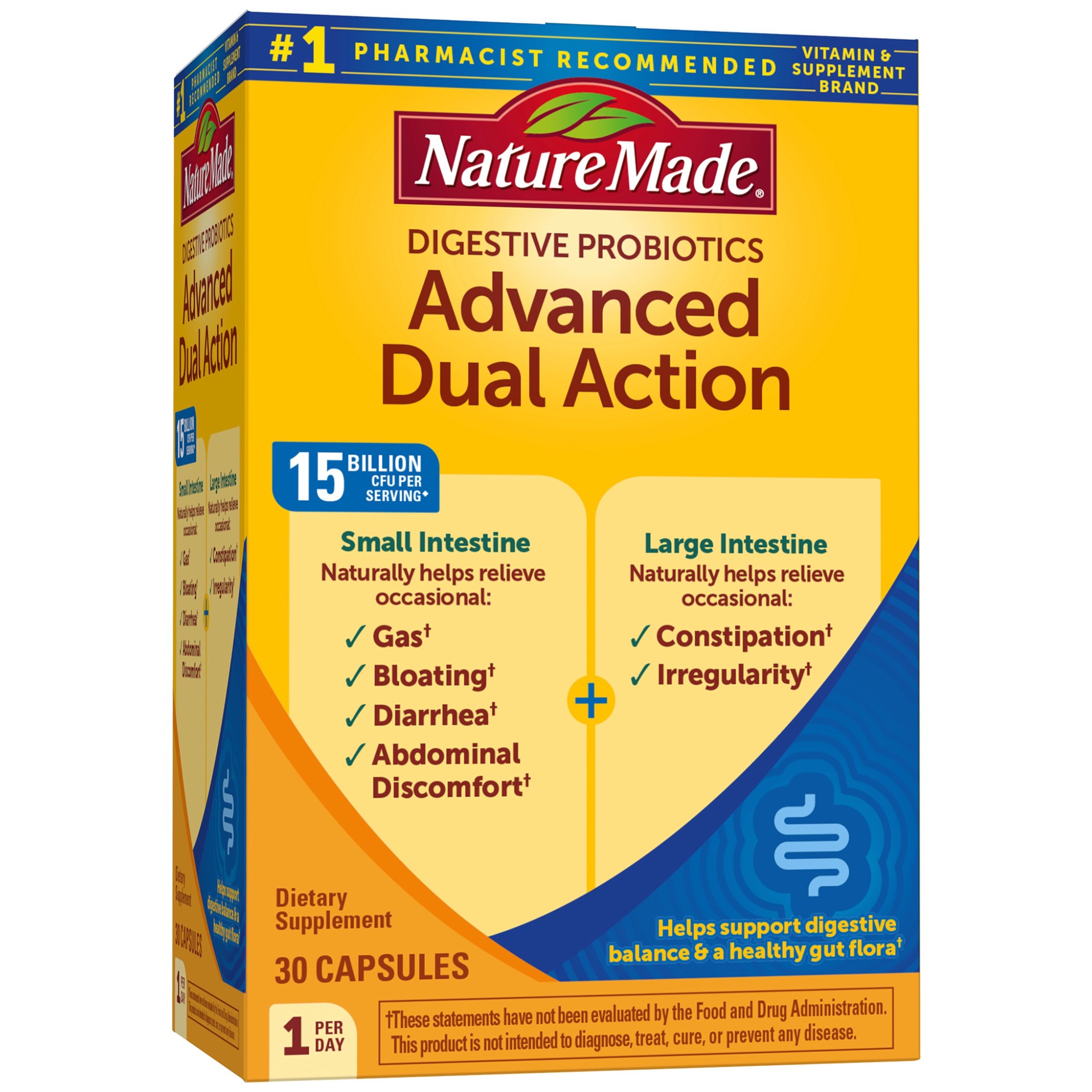 slide 1 of 9, Nature Made Digestive Probiotics Advanced Dual Action, Probiotics for Women and Men, 30 Probiotic Capsules, 30 Day Supply, 30 ct