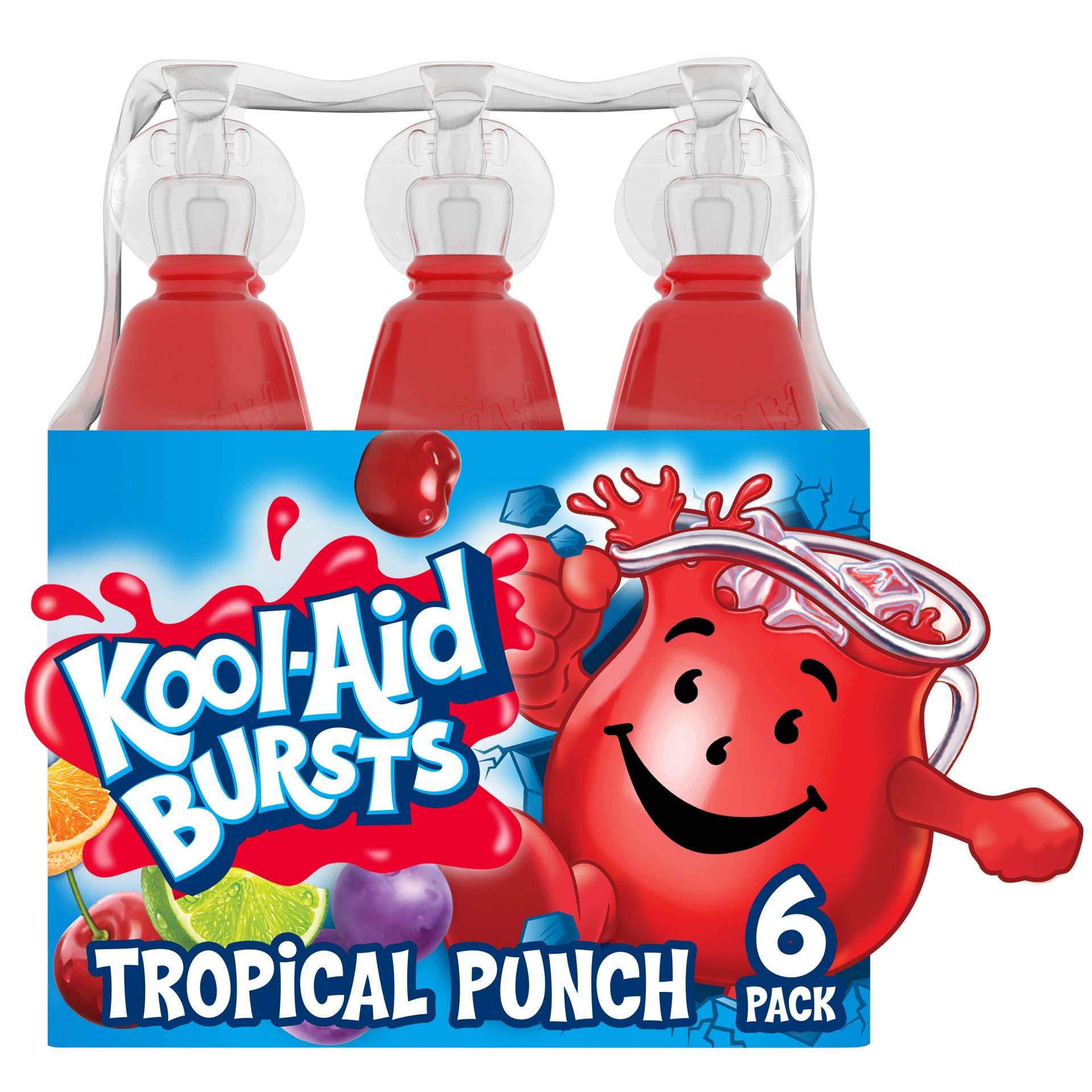 slide 1 of 9, Kool-Aid Bursts Tropical Punch Artificially Flavored Soft Drink, 6 ct Pack, 6.75 fl oz Bottles, 6 ct