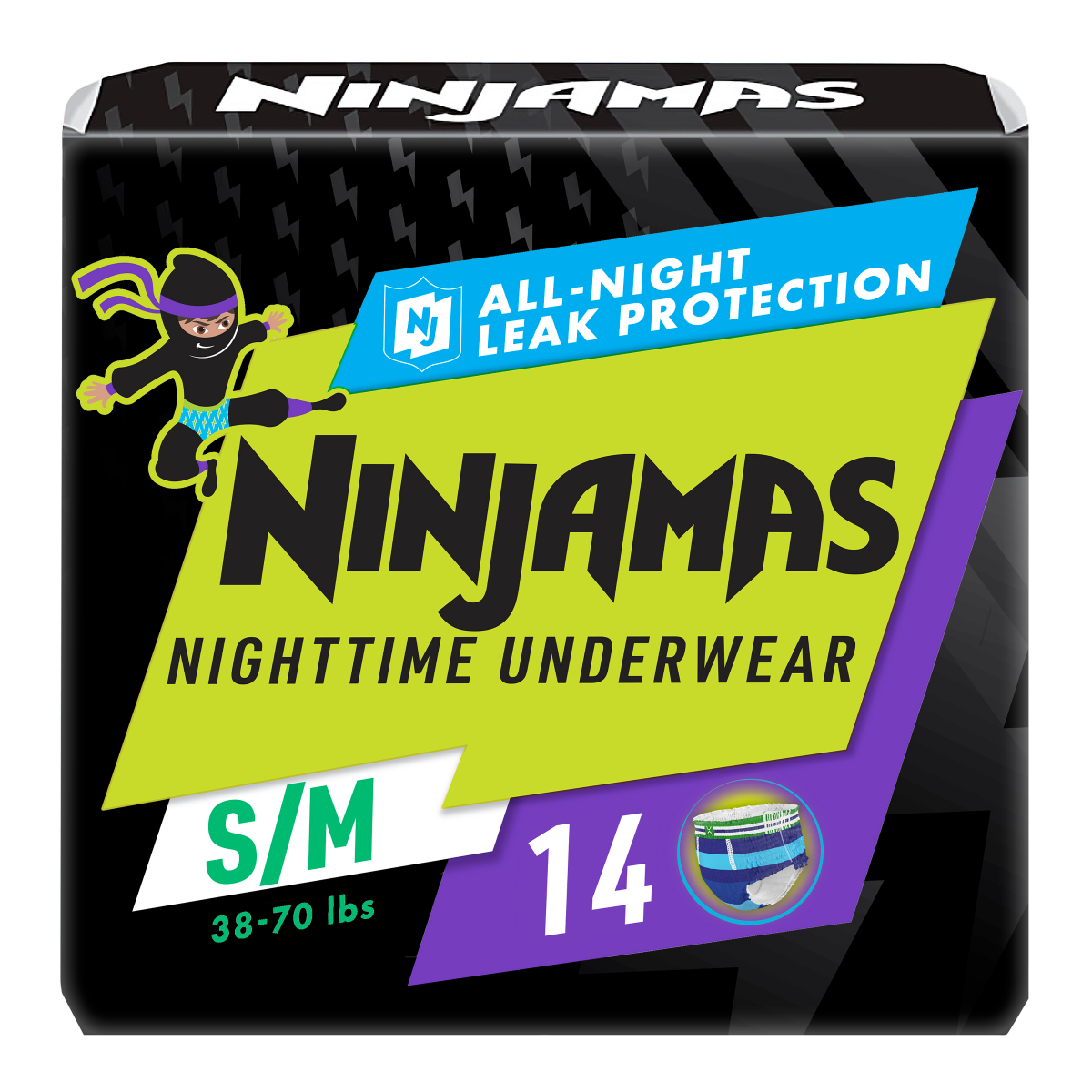 slide 1 of 29, Ninjamas Nighttime Underwear Boy S/M, 14 ct