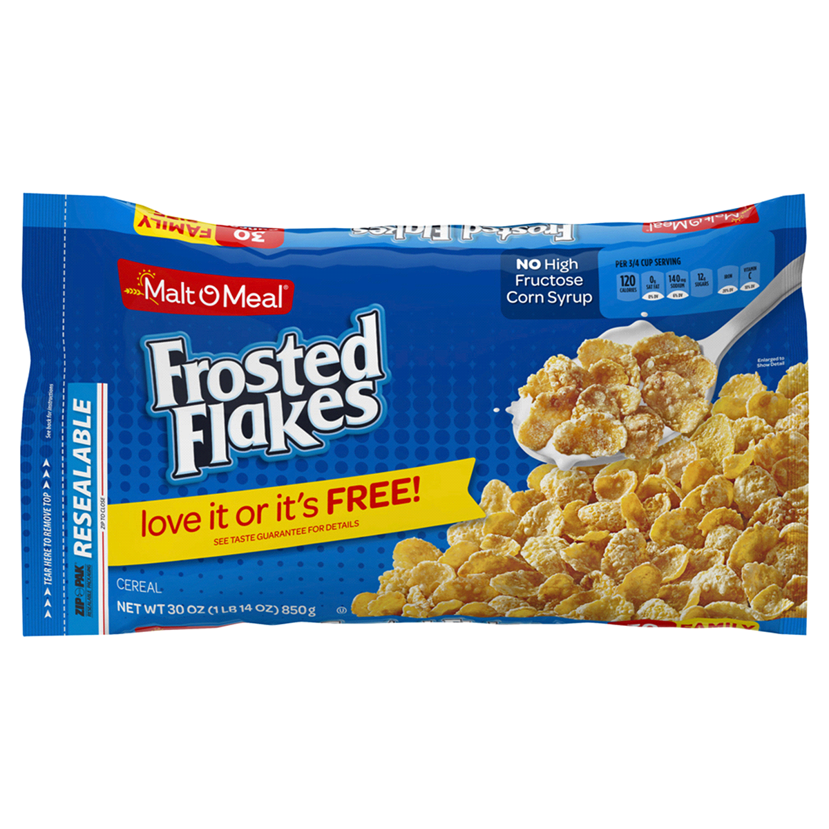 slide 1 of 7, Malt-O-Meal Frosted Flakes Cereal, Frosty Flakes Breakfast Cereal, 30 OZ Bag, 30 oz