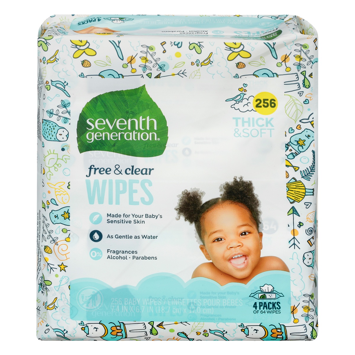 slide 1 of 9, Seventh Generation Thick & Soft Free & Clear Baby Wipes 4 ea, 4 ct