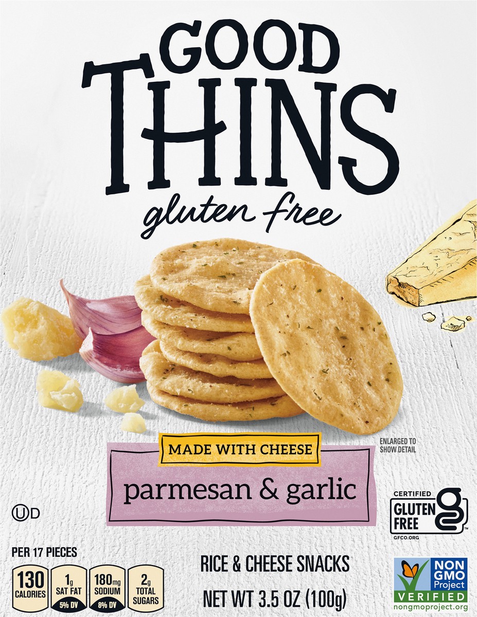 slide 6 of 9, GOOD THiNS The Cheese One Parmesan & Garlic Rice & Cheese Snacks, 3.5 oz