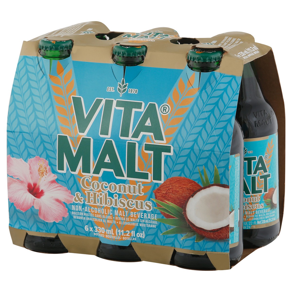 slide 9 of 13, Vita Malt Non-Alcoholic Coconut & Hibiscus Malt Beverage 6 - 11.2 fl oz Bottles, 6 ct