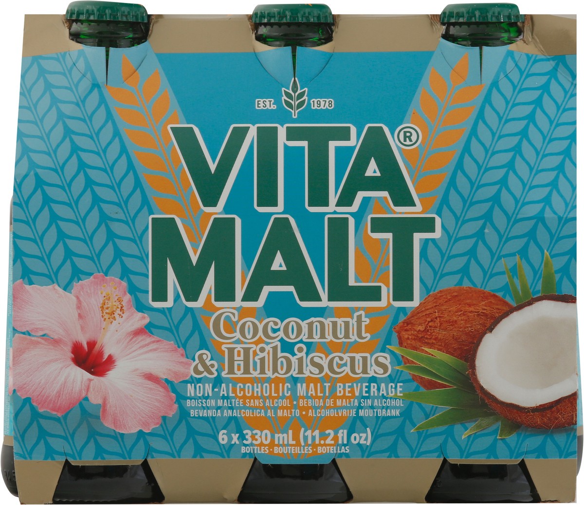 slide 10 of 13, Vita Malt Non-Alcoholic Coconut & Hibiscus Malt Beverage 6 - 11.2 fl oz Bottles, 6 ct