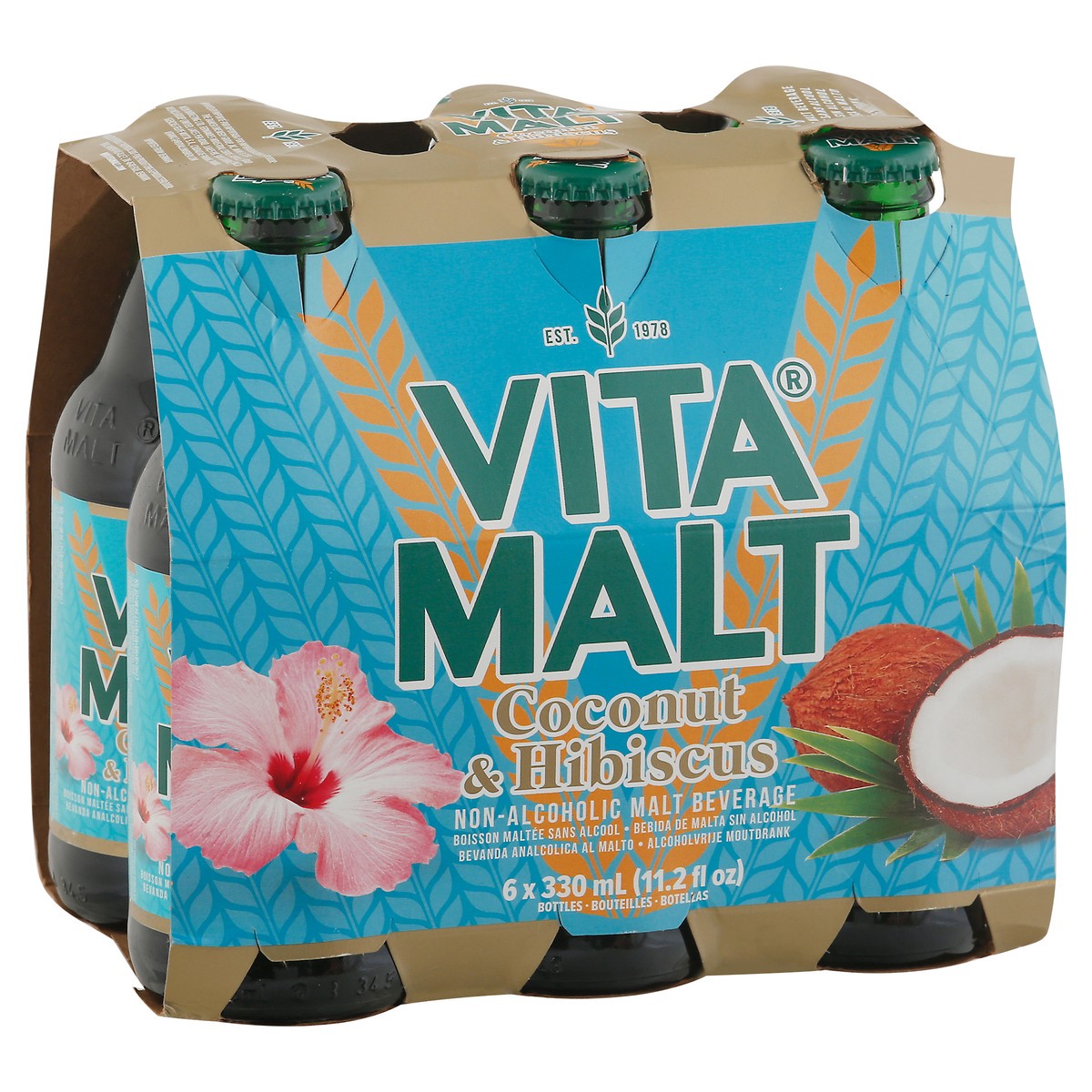 slide 13 of 13, Vita Malt Non-Alcoholic Coconut & Hibiscus Malt Beverage 6 - 11.2 fl oz Bottles, 6 ct