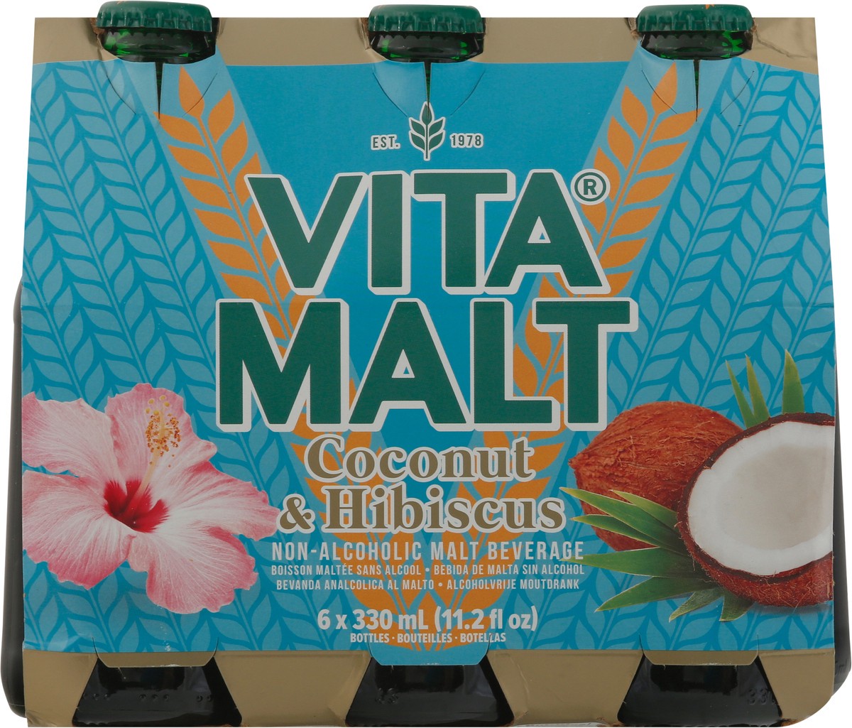 slide 11 of 13, Vita Malt Non-Alcoholic Coconut & Hibiscus Malt Beverage 6 - 11.2 fl oz Bottles, 6 ct