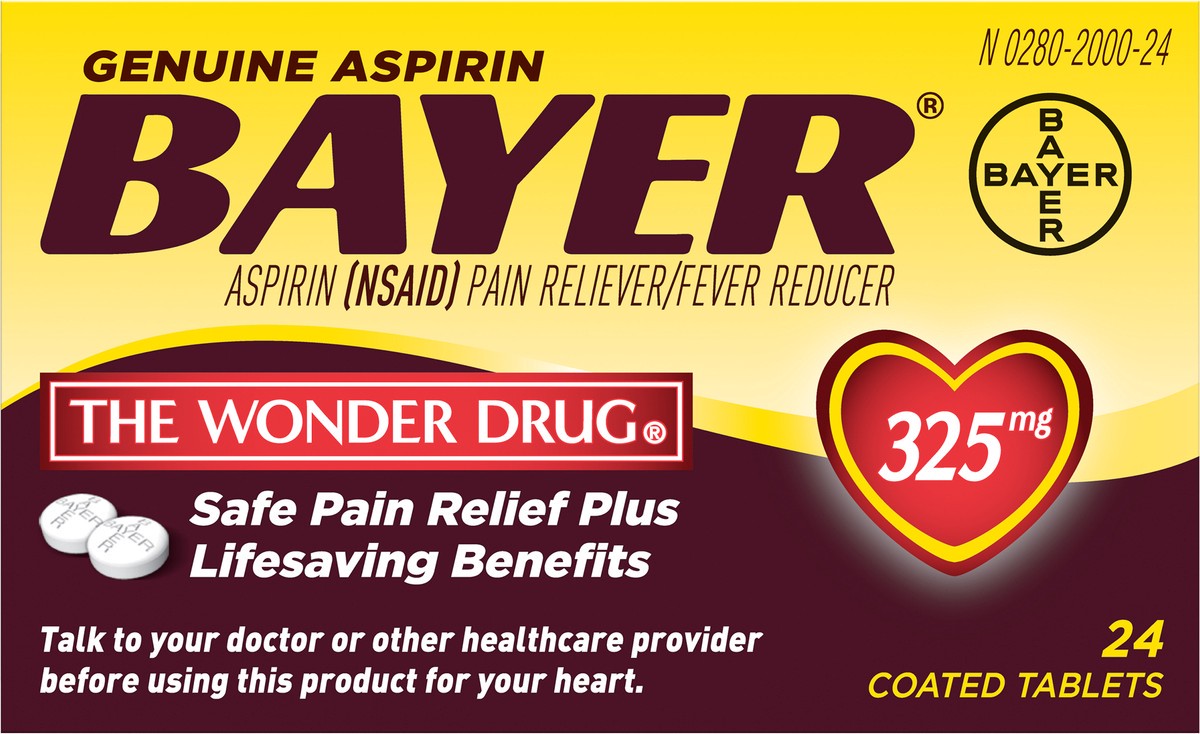 slide 7 of 9, Bayer Genuine Aspirin 325 Mg Coated Tablets, 24 Ct, 1 ct