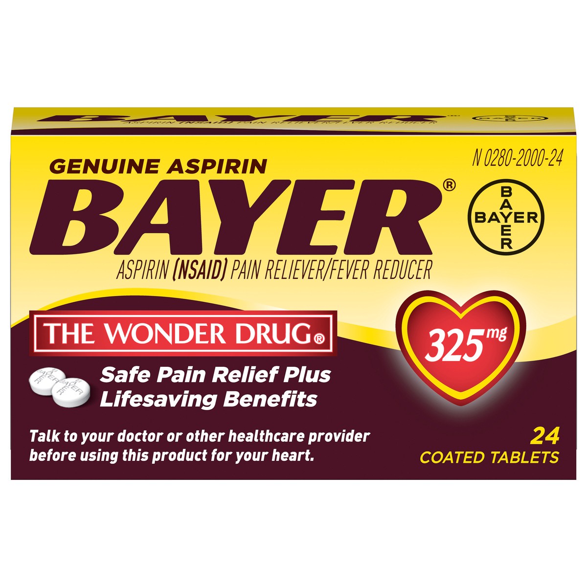 slide 1 of 9, Bayer Genuine Aspirin 325 Mg Coated Tablets, 24 Ct, 1 ct