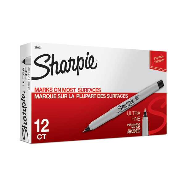 slide 1 of 4, Sharpie Permanent Ultra-Fine Point Markers, Black, Pack Of 12 Markers, 12 ct