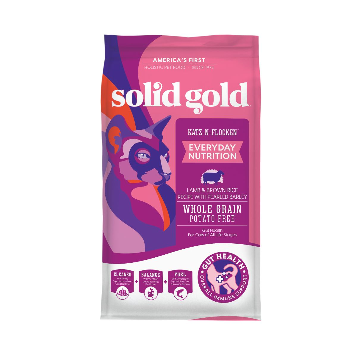 slide 1 of 5, Solid Gold Katz-N-Flocken Lamb & Brown Rice All Life Stages Dry Cat Food, 12 lb