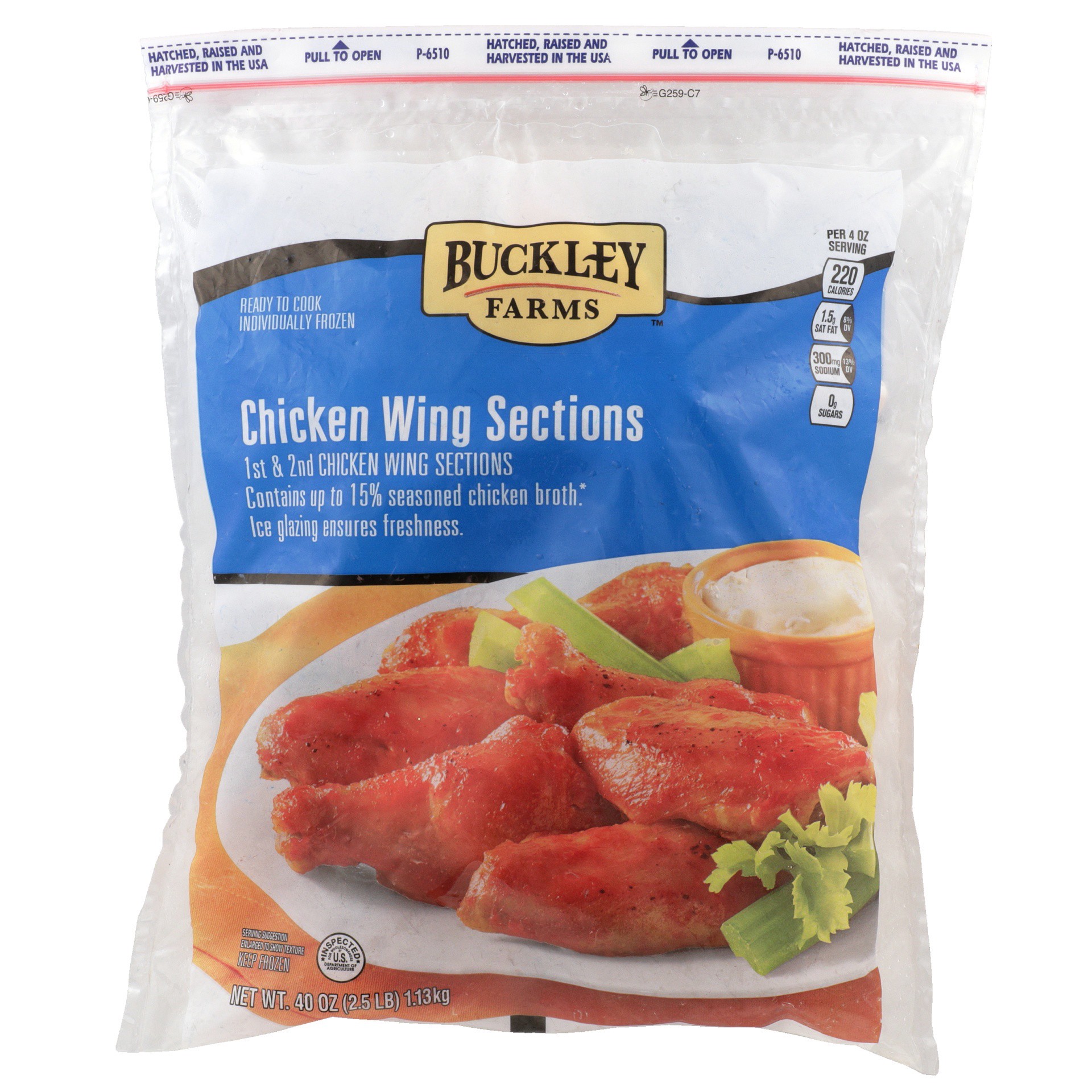 slide 1 of 6, Buckley Farms Frozen Chicken Wings, 2.5 lb