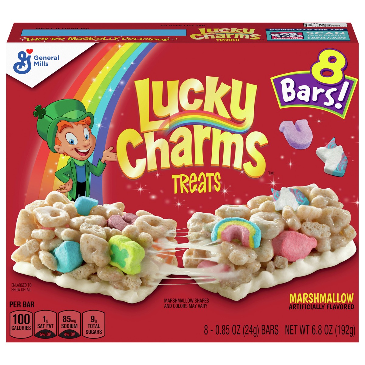 slide 1 of 12, Lucky Charms Cereal Treat Bars, Snack Bars, 8 Ct, 6.8 oz, 8 ct