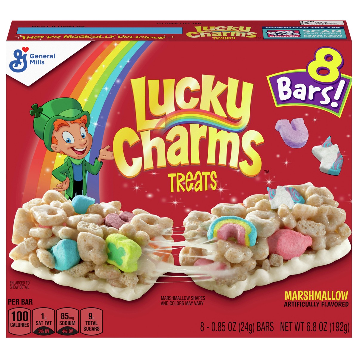 slide 1 of 12, Lucky Charms Breakfast Cereal Treat Bars, Snack Bars, 6.8 oz, 8 ct, 8 ct