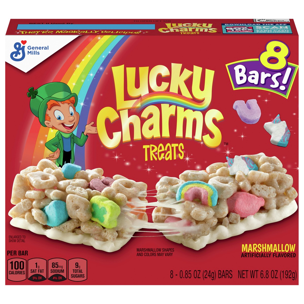 slide 1 of 12, Lucky Charms Marshmallow Treat Bars, Snack Bars, Limited Edition St. Patrick''s Day Packaging, 6.8 oz, 8 ct, 8 ct