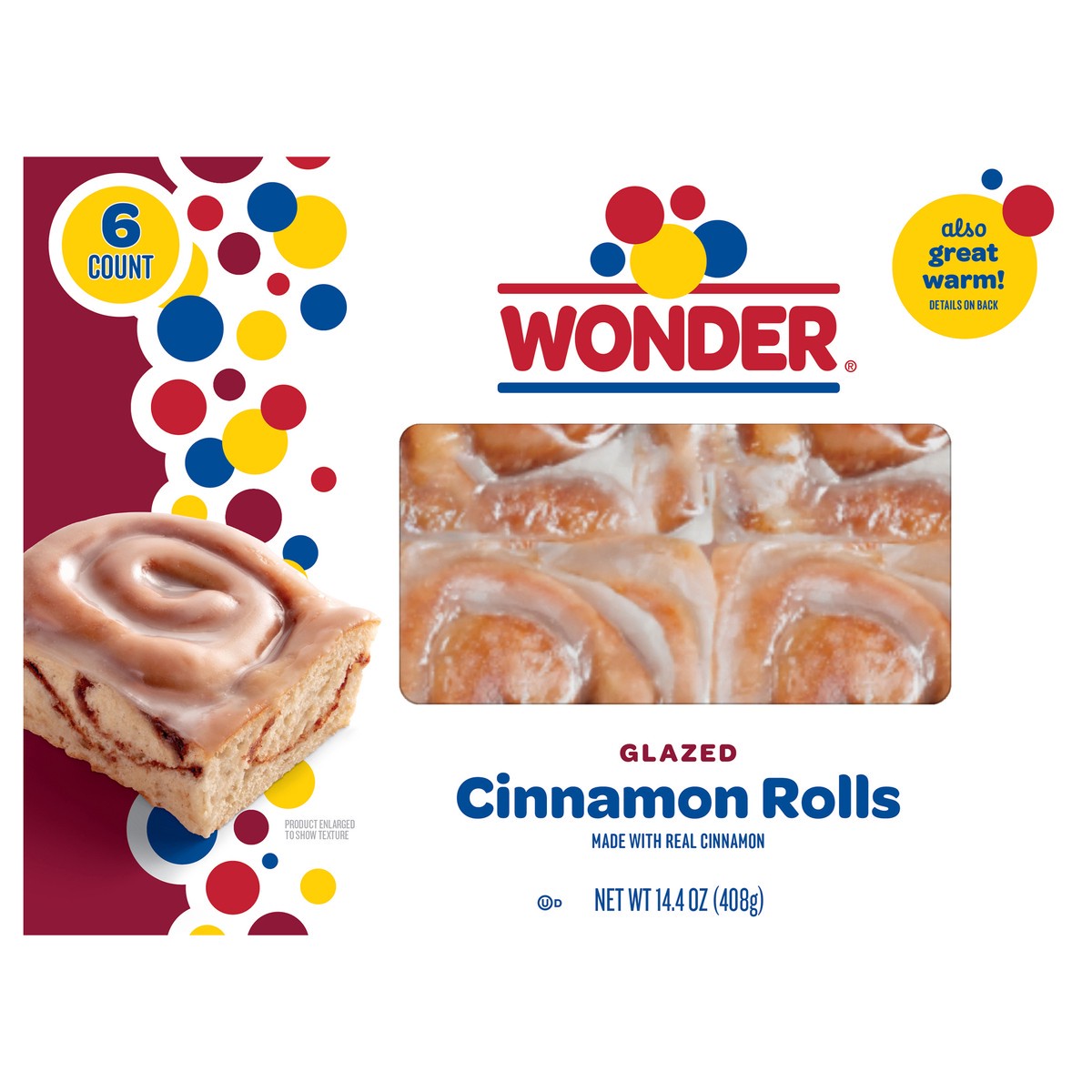 slide 1 of 16, Wonder Cinnamon Rolls, Cinnamon Breakfast Pastry Sweet Rolls, 14.4 oz, 6 Count, 6 ct