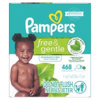 slide 25 of 29, Pampers Free & Gentle Baby Wipes, 99% Water, Hypoallergenic, Unscented, 100% Plant Based, Plastic-Free Baby Wipes, 468 Baby Wipes Total (6X Flip-Top Packs), 468 ea