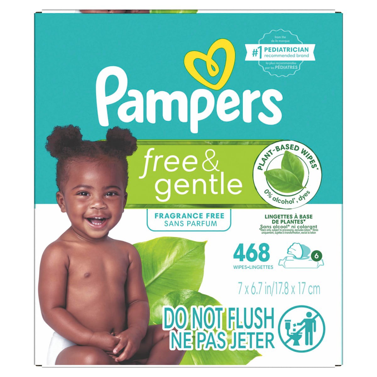 slide 19 of 29, Pampers Free & Gentle Baby Wipes, 99% Water, Hypoallergenic, Unscented, 100% Plant Based, Plastic-Free Baby Wipes, 468 Baby Wipes Total (6X Flip-Top Packs), 468 ea