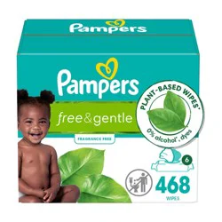Pampers Free & Gentle Baby Wipes, 99% Water, Hypoallergenic, Unscented, 100% Plant Based, Plastic-Free Baby Wipes, 468 Baby Wipes Total (6X Flip-Top Packs)