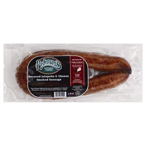 slide 1 of 1, Pedersons Natural Farms Pedersons Uncured Jalapeno & Cheese Smoked Sausage, 14 oz