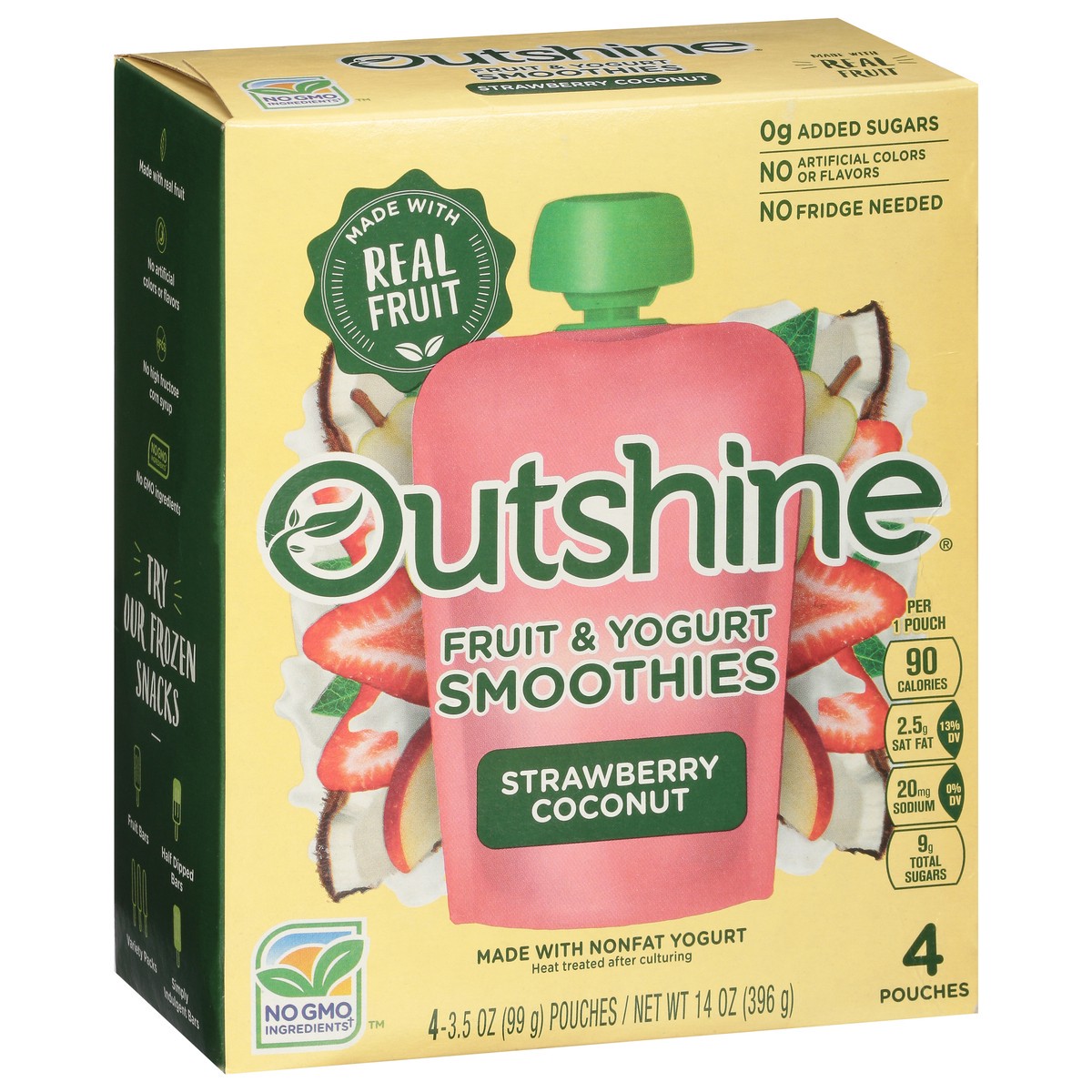 slide 8 of 9, Outshine Fruit & Yogurt Smoothie Strawberry Coconut, 4-Pack of 3.5oz Fruit & Yogurt Pouches, 4 ct