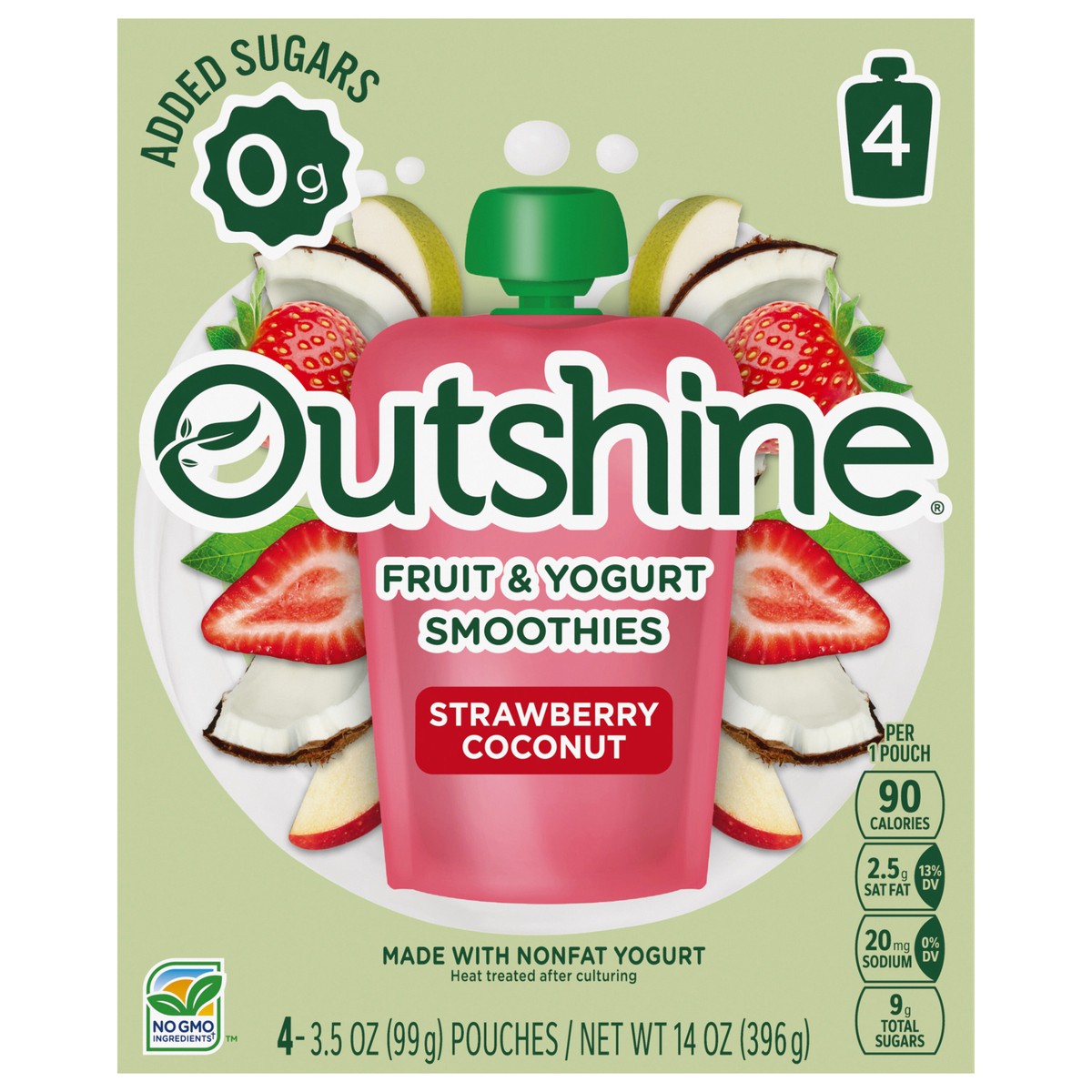 slide 1 of 9, Outshine Fruit & Yogurt Smoothie Strawberry Coconut, 4-Pack of 3.5oz Fruit & Yogurt Pouches, 4 ct