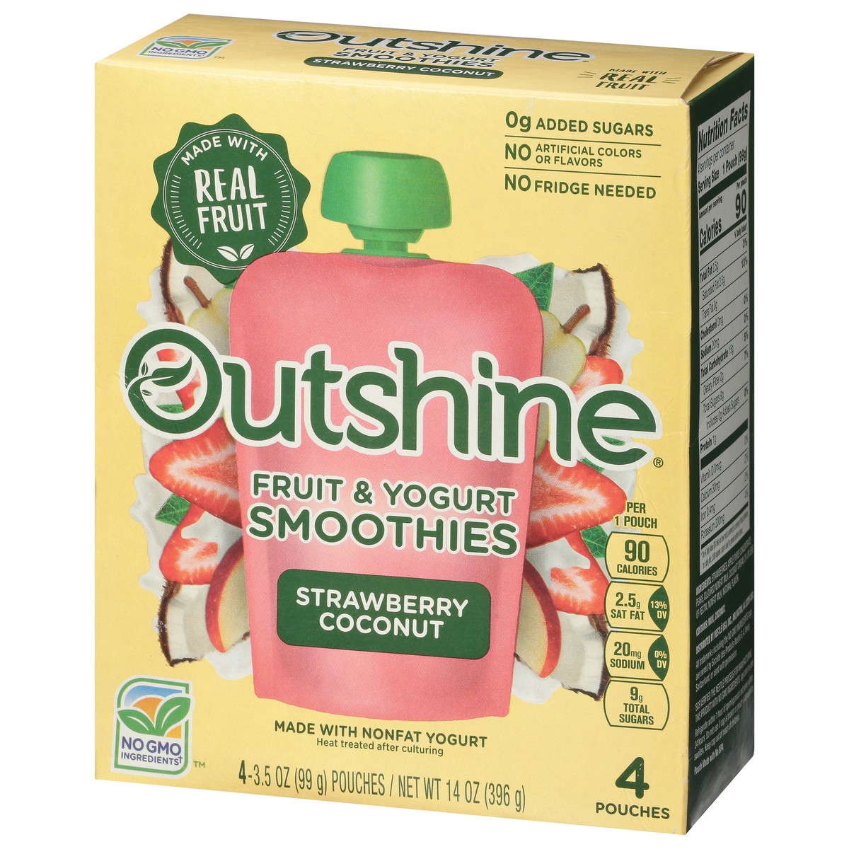 slide 4 of 9, Outshine Fruit & Yogurt Smoothie Strawberry Coconut, 4-Pack of 3.5oz Fruit & Yogurt Pouches, 4 ct