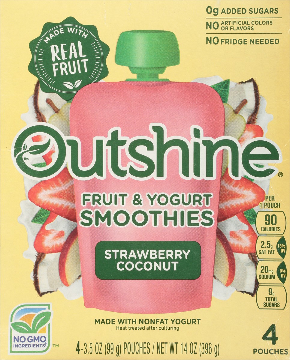 slide 5 of 9, Outshine Fruit & Yogurt Smoothie Strawberry Coconut, 4-Pack of 3.5oz Fruit & Yogurt Pouches, 4 ct
