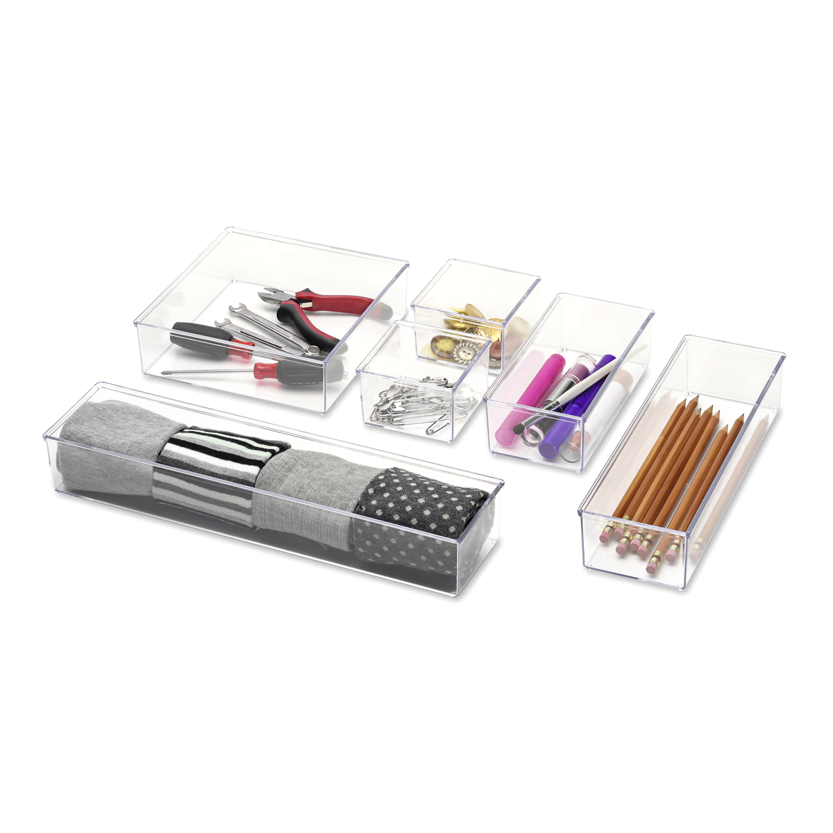 slide 1 of 1, Whitmor Drawer Organizers Clear Set of 6, 6 ct