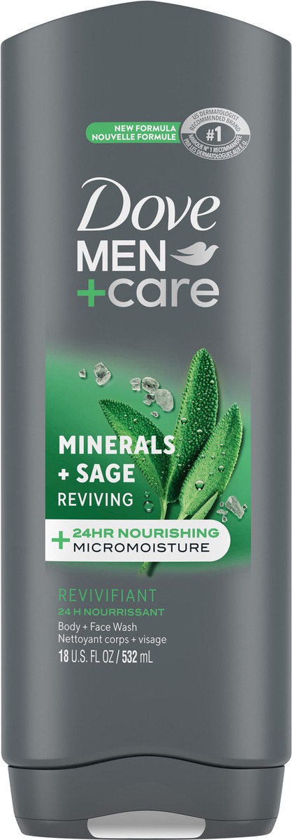 slide 5 of 9, Dove Men+Care Body and Face Wash Reviving Minerals + Sage, 18 oz, 18 oz